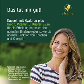 Vitactiv Natural Nutrition VITACTIV Hyaluron Complex - High-dose hyaluronic capsules, 500 mg hyaluronic acid - 500-700 kDa, vegan - with vitamin C, zinc, manganese, copper, biotin and much more - laboratory tested, from Germany - 90 pieces (3 months)