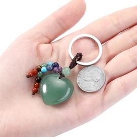 AllerPierce Heart Green Aventurine Crystal Gemstone Keyring 7 Chakra Stones Beads Yoga Keychain Natural Reiki Healing Crystals Key Rings for Women