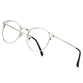 Cyxus 8092T18 Cat Eye Glasses, Metal Frame, Date Glasses, Blue Light Reduction, UV Protection, Stylish (8092T18 Silver)
