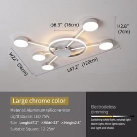 Black/Chrome Ring Designs Aluminum LED Ceiling Light,Dimmable Flush Mount Chandelier Ceiling Light Fixture with Remote for Living Room Dining Room Bedroom Kitchen (Chrome, L47*W22*H2.8 inch)