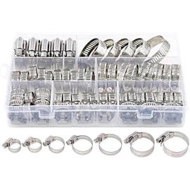 60-Piece All-inclusive Hose Clamp Combo Kit, Adjustable 1/4" - 1-1/2" (6-38mm) Durable Stainless Steel Worm Gear Clamps For Secure Pipe And hose Connections 304 Stainless Steel PEX Clamp Rings