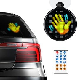 Gelrova LED Car Sign Finger Light with Remote, 17 Fun and Usable Gifs, Wave to Drivers, Customizable LED Display with App, Funny Car Accessories