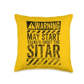 Funny Warning Sign May Start Talking About Sitar Throw Pillow