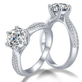 Atylyk Engagement 2CT Moissanite Rings Gold Plated 925 Sterling Silver Rings 2ct D Color VVS1 Eternity Wedding Stackable Ring for Women