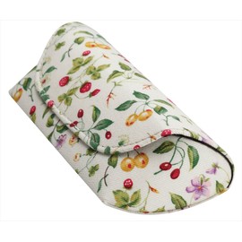Pearl HFU-71 092359 Eyeglass Case, Beige, Strawberries & Cherries, Semi-Hard