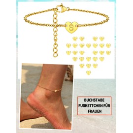 FaithHeart Ladies’ Summer Anklet - Choice of 26 Letters - Stainless Steel, Silver/Gold-Plated Girls’ Friendship Anklet - 22 cm + 5 cm Name Chain, Gold Plated, a