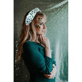MOLOCH St.Patrick's Day Headband for Women Beads Printed Lucky Clover Knotted Headband Green Crystal Jeweled Top Knot Head Band Irish Shamrock Hairband St.Patricks Day Gifts