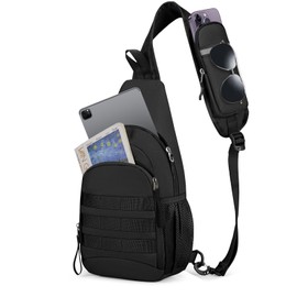 RAINSMORE Mochila Cruzada para hombre, Bandolera hombre Impermeable y Ligera, Bolso para Hombre Antirrobo con Auriculares Negro