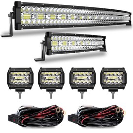 Led Light Bar 42 Inch 780W + 22 Inch 390W Curved Triple Row Spot Flood Combo Offroad Lighting + 4Pcs 4 Inch 60W Driving Fog Lights W/Wiring Harness for Jeep Wrangler ATV UTV Polaris Toyota Golf Cart