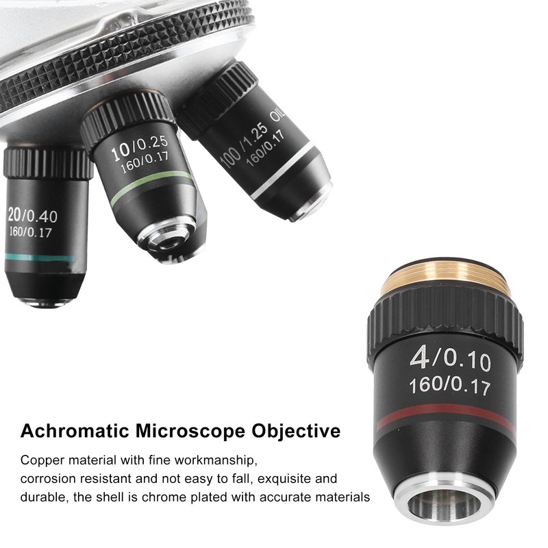 Achromatic Microscope Objective 4X High Magnification Lens 20.2mm Interface Thread