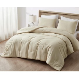 Chezmoi Collection Cliff 3-Piece Lightweight Cooling Comforter Set, Oversized King - Rayon Derived from Bamboo & Polyester Blended, Soft Breathable Bedding for Hot Sleepers, Sand