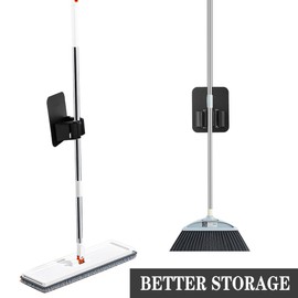 Anphly Stainless Steel mop Clip Hook Dual-use mop Holder Storage, Broom Clip Bathroom Hook Single Clip Bottom Plate [no Drilling Required] 4 Pieces per Sale