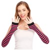 Punk Gothic Rock Long Arm Warmer Fingerless Gloves, Black Fuchsia,