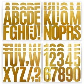3 Inch Letter Stickers, 138 Pieces Self Adhesive Alphabet Number Sticker for Mailbox, House Number and Water Bottle, Waterproof Sticky Vinyl Symbol Stickers for DIY(12 Sheet Gold)