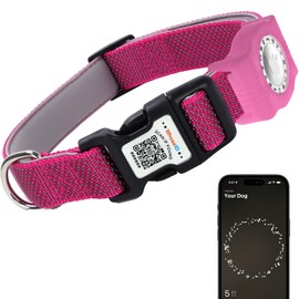 WhoseID Reflective Dog Collar with AirTag Holder,Adjustable Dog Collar with Neoprene Padded & Anti-Lost QR Code Buckle (Rose, Medium)
