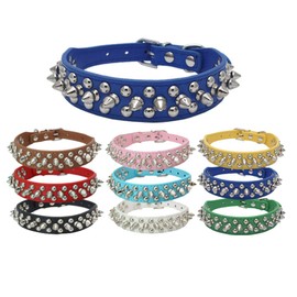 Dogs Kingdom 10"-24" Length Soft Leather Mushrooms Rivet and Spikes Studded Adjustable Buckle Pet Puppy Dog Collar for Small Medium Large Dogs Breeds
