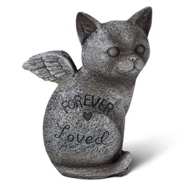 Goetland Forever Loved Figurine Cat with Angel Wings Pet Memorial Grave Marker Garden Statues Memorial Stone Gifts for Loss of Pet Artificial Resin