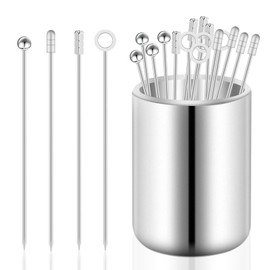 Cocktail Picks 16Pcs Stainless Steel Martini Picks Reusable Drink Stick with Storage Cup Appetizers Skewers Set for Sandwiches BBQ Snacks Cocktails Olives Fruits 4.25 inch