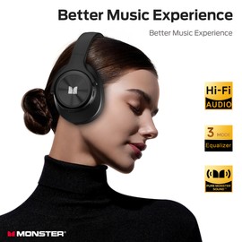 Monster Mission 200 Bluetooth Headphones, Wireless Headphones with 3 EQ Modes, Low Latency HiFi Stereo Foldable Lightweight Headset, 60H Playtime,Deep Bass for Home Office Cellphone PC Ect