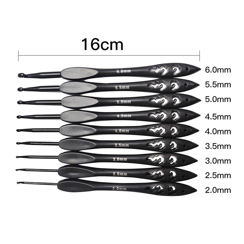 POFET Crochet Hooks Set Black, Ergonomic Metal Crochet Hooks for
