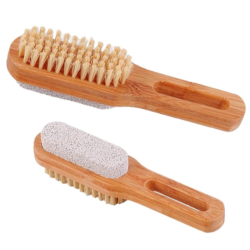 Duo Cepillo Para Pies Mango De Bambú Piedra Pómez Exfoliante
