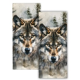 VODRM Cool Wolf 2PCS Hand Towels,Majestic Forest Wildlife Decor Kitchen Towel Set,Polyester Dish Handtowel,14.5" X 28",Soft Absorbent,for Bathroom Bath Spa Decoration,Housewarming Gifts