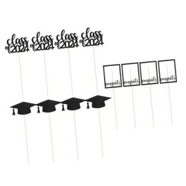 Totority 12pcs Graduation Season Vase Flower Vase Graduation Centerpiece Sticks Grad Cupcake Toppers Graduation Picks for Cupcakes Paper Cupcake Topper Party Supplies Wood Dessert
