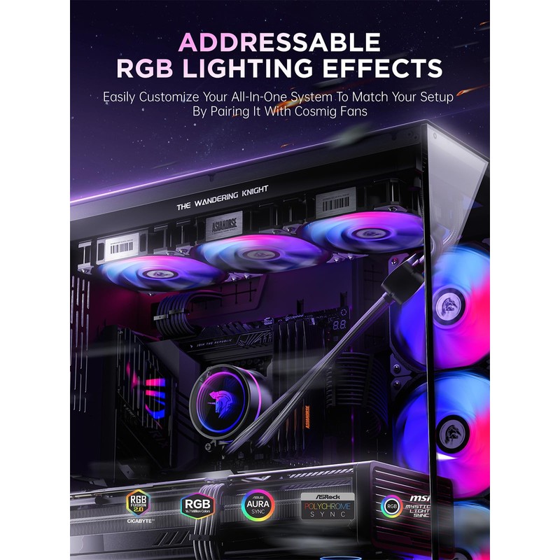 AsiaHorse WK-A360 ARGB All-in-One AIO CPU Liquid Cooler, Wandering Knight