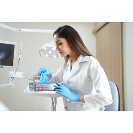 Ansell MICROFLEX 92-134 Disposable Powder-Free Nitrile Gloves for Dentistry, Cleaning w/Textured Fingertips - Medium, Blue (Box of 100)