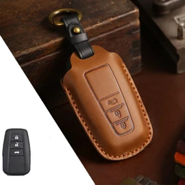 Kinotaka Genuine Leather Smart Key Case for Toyota RAV4 CH-R Prius 50 Series Camry Crown 220 Series Land Cruiser Prado 150 Late Corolla Key Cover (Brown), Braun