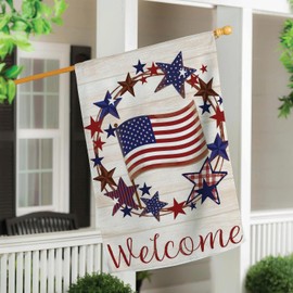 Evergreen Flag Patriotic House Flag for Outside, 28 x 44 Inches Garden Flag Double Sided, Fade and Weather Resistant Outdoor Decoration for Homes, Yards and Gardens (Star Wreath)