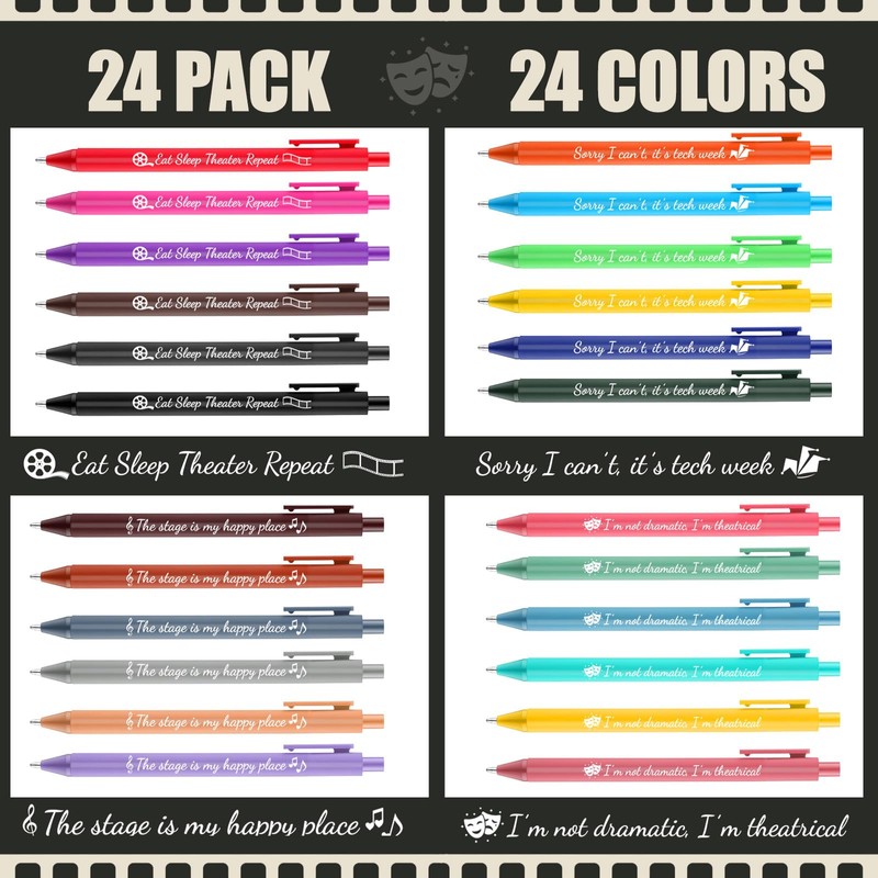 Gilprop 24 Pcs Theater Pens Musical Theater Gifts for Drama