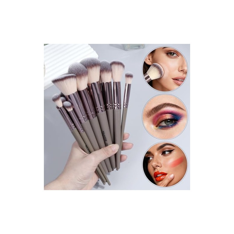 Maange Pcs Brochas Maquillaje Profesionales Estuche Base Facial Sintética Polvo