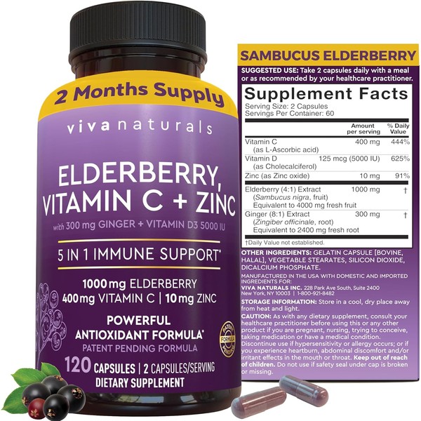 Viva Naturals Elderberry with Vitamin C and Zinc for Adults