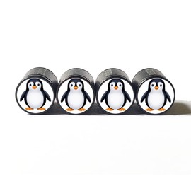 Penguin Tire Valve Caps - Black Aluminum - Set of Four