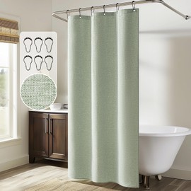 MIULEE Stall Linen Shower Curtain with 6 Metal Hooks Small Heavy Duty Washable Fabric Shower Curtain Set Waterproof Narrow Thick Cloth Shower Curtains for Bathroom Hotel, W36*L72, Light Sage Green
