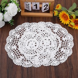 Dollies for Tables, 2 Pcs 11.8 Inch Round Cotton Crochet Doilies Handmade Lace Placemats Knitted Tablecloth for Home Kitchen Dining Room Wedding Party Decoration (White)