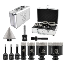 Diamond Core Drill Bit Set - FOCSTOL 10pcs (6/8/10/25/35/51/65mm+10mm Finger Bit+50mm Beveling Chamfer Bit+SDS Adapter) Diamond Hole Saw Kit for Porcelain Ceramic Tile Marble Granite