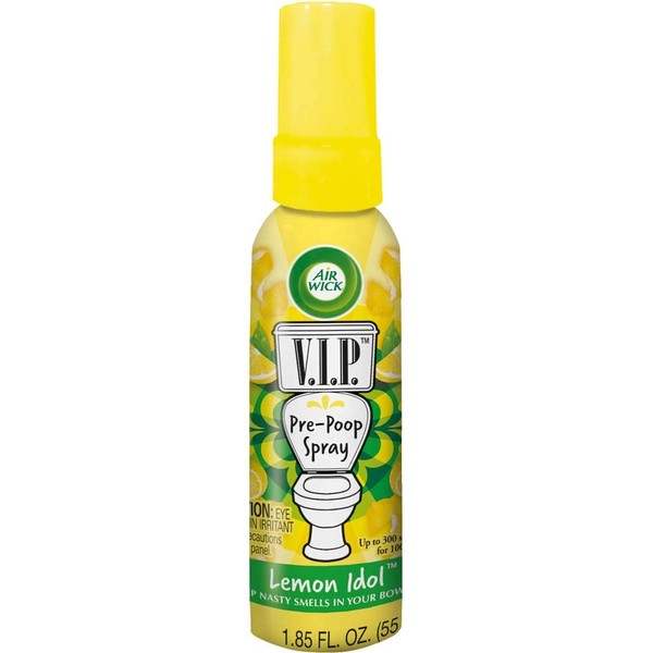 Air Wick V.I.P. Pre-Poop Toilet Spray, Up to 100 uses, Contains Essential Oils, Lemon Idol Scent, Travel size, 1.85 oz, Holiday Gifts, White Elephant gifts, Stocking Stuffers