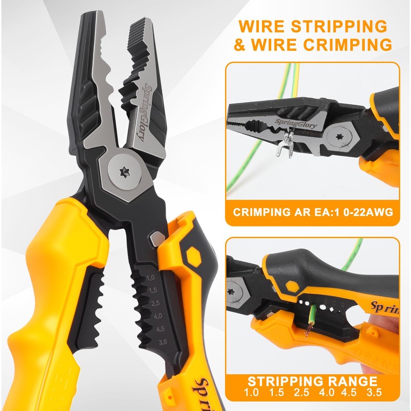 7-in-1 Linesman Pliers,9 inch Multipurpose Combination Pliers with Wire Stripper/Crimper/Cutter/Brake