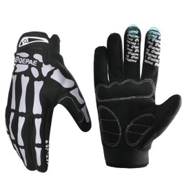 YAPJEB Skeleton Gloves Adjustable, Touch Screen Windproof Skull Gloves fit Men Women for Running Cycling Workout Motorcycle(Black) (Reflective Skeleton, XL)