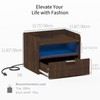 Veegle Floating Nightstand with Charging Station and LED Lights (Walnut