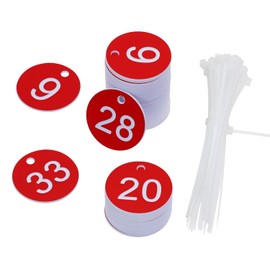 ONLYKXY 1-50 Plastic Number Tags with Rings Round Numbered Marking Identification Hang Tags Luggage Labels ID Tag for Organized Coded Key Box Cabinet Plant Coding Tag (Red)