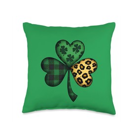 Lucky Shamrock Leopard Plaid Clover St. Patrick's Day Women Throw Pillow