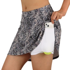 beroy Running Skirts Tennis Golf Skorts for Women - Women Workout Skirts with Pockets, Khaki Floral, Small