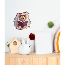 Mouse Reading Book Wall Murals Peel and Stick for Kids Room, Classroom Wall Decor - 3D Effect Wall Mural, Ideal Wall Stickers & Murals, Decorative Decal for Educational Spaces Design 35