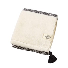 Kusuhashi Crest Woven Imabari Towel BOHO Border Face Towel, Black, 1-67488-31-BK 13.4 x 31.5 inches (34 x 80 cm)