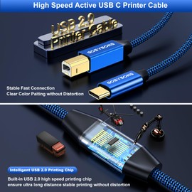 GOSYSONG 50ft USB C to USB B Printer Cable - Active, High Speed, Compatible with Printers, Scanners, Audio Devices