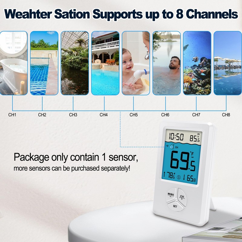 Pool Thermometer Floating Easy Read, Digital Wireless IPX8 Waterproof Thermometer