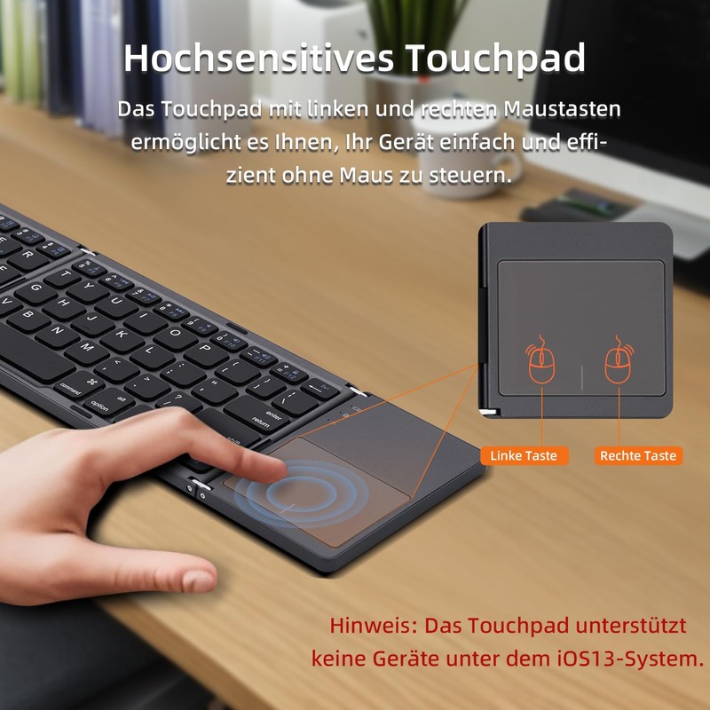 Mcbazel Faltbare Tastatur Bluetooth 5.0 mit Touchpad, Tragbare Kabellose Tastatur